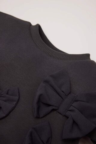 Kız Bebek Bisiklet Yaka Fiyonklu Sweatshirt