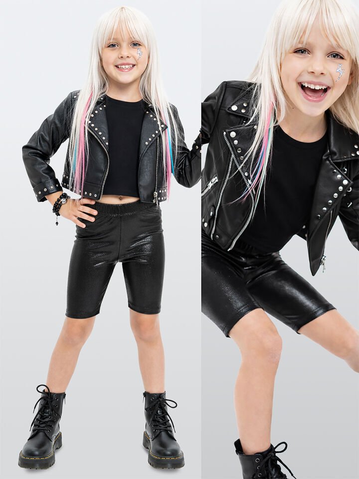 Kız Çocuk Diz Üstü Siyah Parlak Tayt