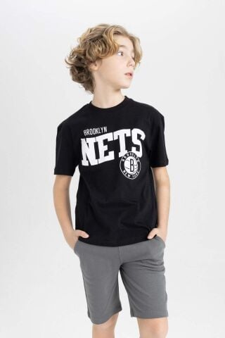 Erkek Çocuk NBA Brooklyn Nets Oversize Geniş Kalıp Bisiklet Yaka Kısa Kollu Tişört