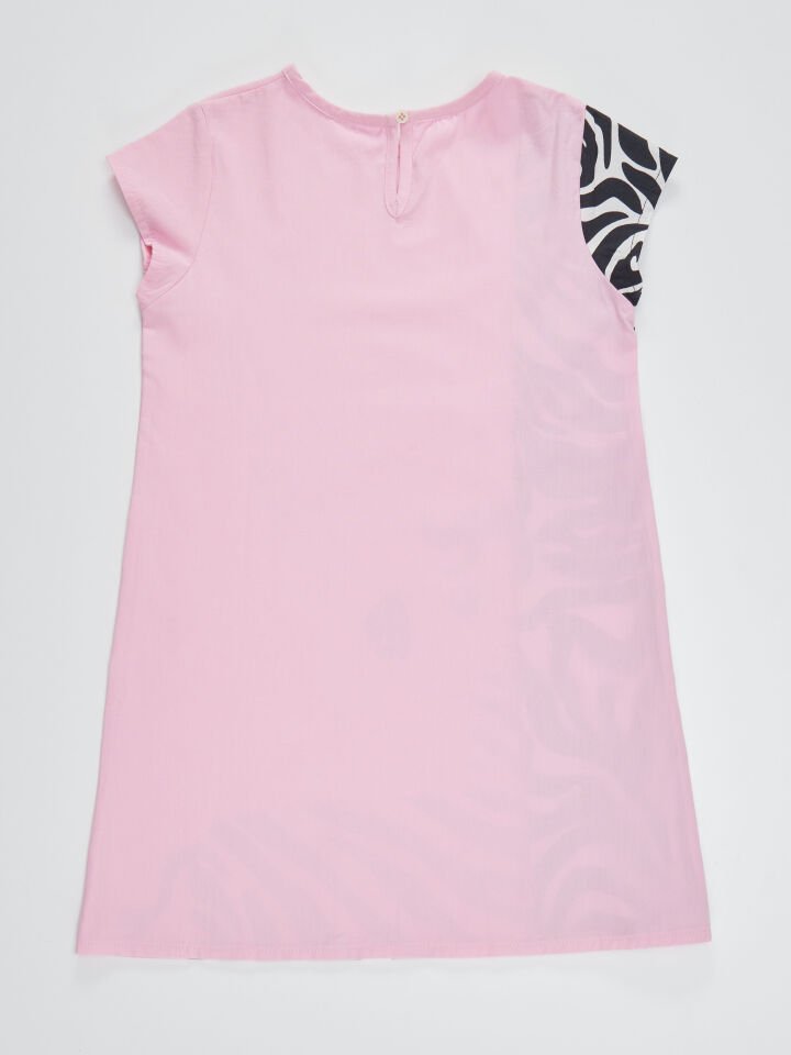 Fırfırlı Zebra Kız Çocuk Pembe Elbise 4 Y - Pembe
