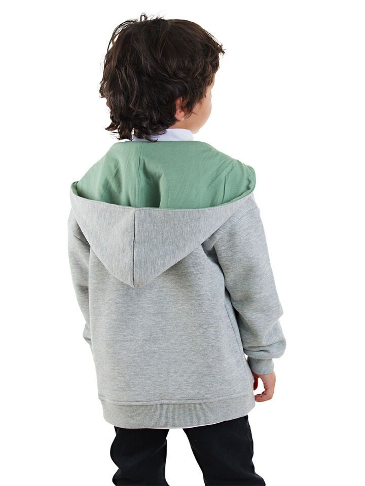 Dinozor Erkek Çocuk Fermuarlı Kapüşonlu Gri Sweatshirt 4 Y - Gri