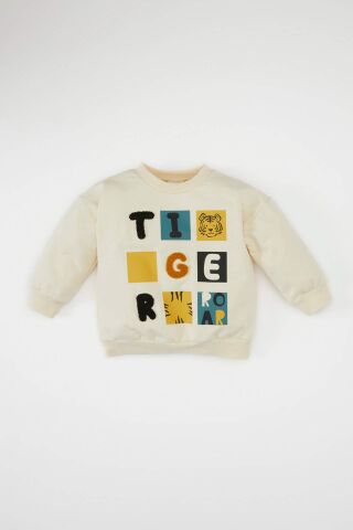 Erkek Bebek Bisiklet Yaka Baskılı Sweatshirt