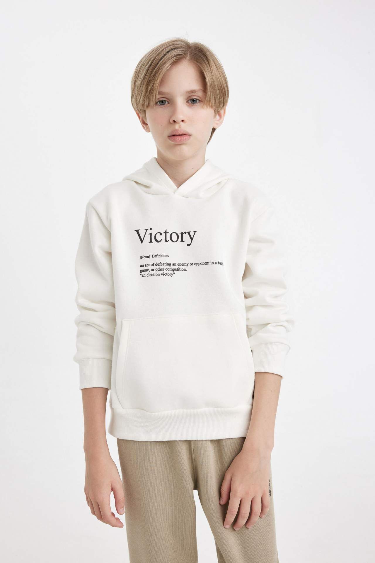 Erkek Çocuk Baskılı Kapüşonlu Kalın Sweatshirt