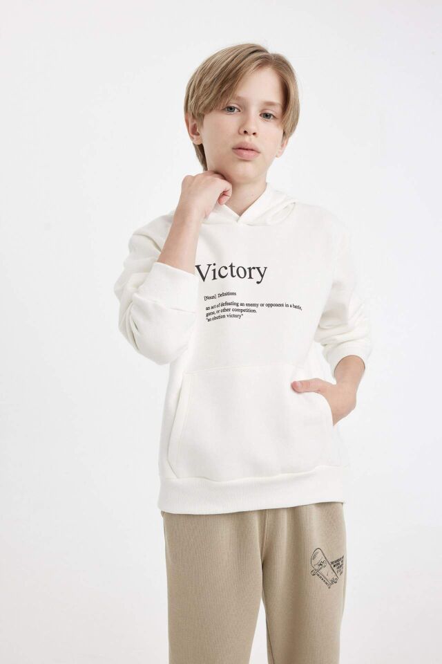 Erkek Çocuk Baskılı Kapüşonlu Kalın Sweatshirt