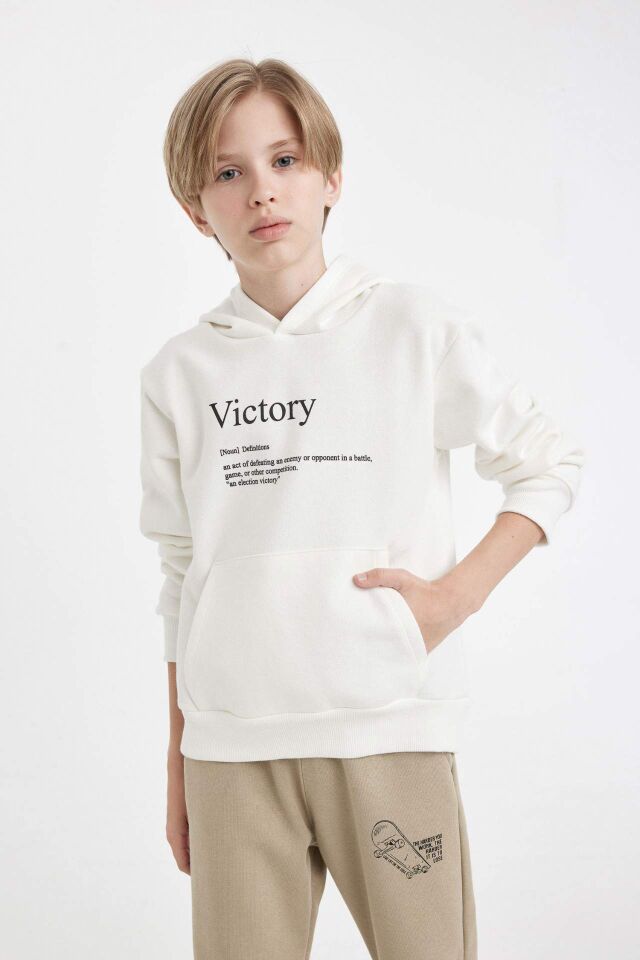 Erkek Çocuk Baskılı Kapüşonlu Kalın Sweatshirt