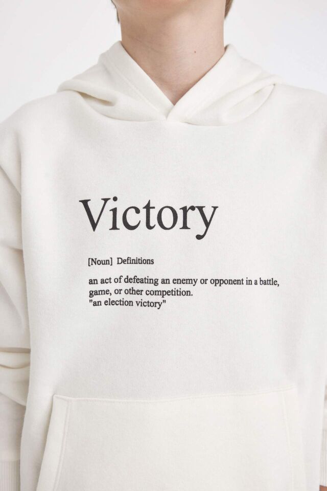 Erkek Çocuk Baskılı Kapüşonlu Kalın Sweatshirt