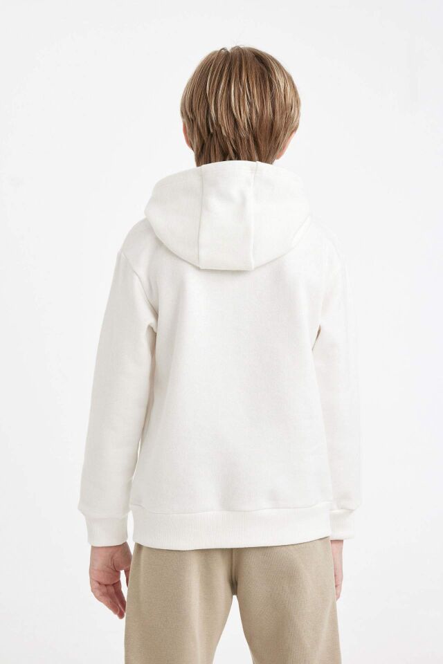 Erkek Çocuk Baskılı Kapüşonlu Kalın Sweatshirt