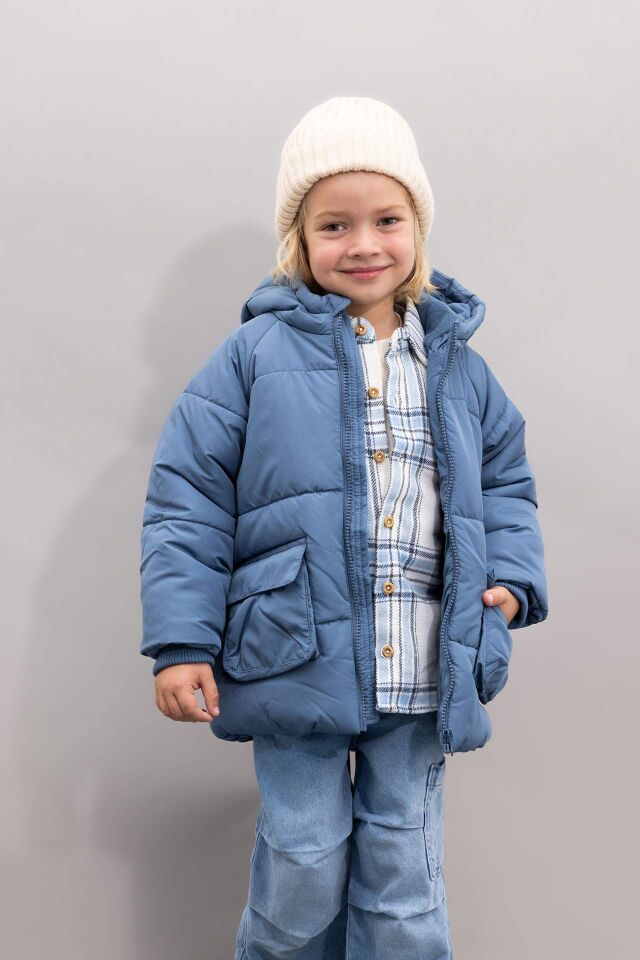 Erkek Bebek Su Geçirmez Polar Astarlı Kapüşonlu Mont
