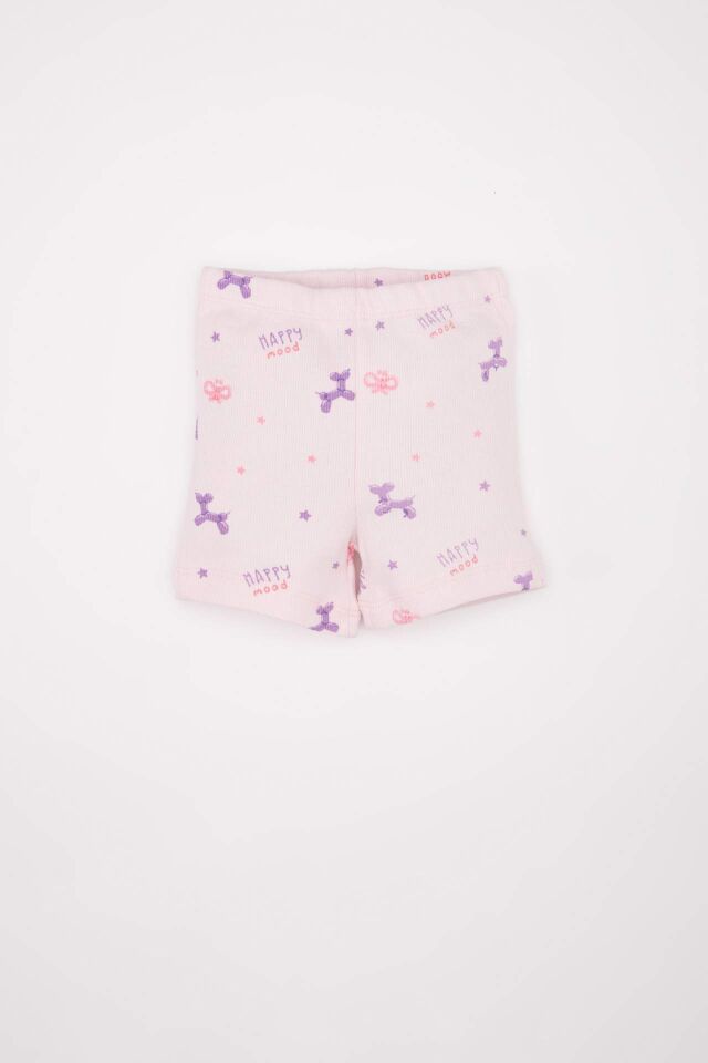 Kız Bebek Pijama Takım Desenli Fitilli Kaşkorse  Kısa Kollu Üst Beli Lastikli Şort Alt