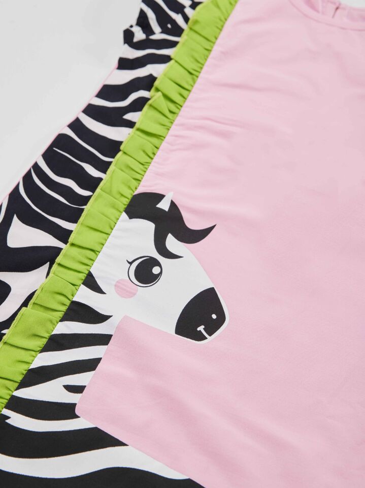 Fırfırlı Zebra Kız Çocuk Pembe Elbise 6 Y - Pembe