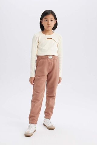 Kız Çocuk Standart Fit Beli Paçası Lastikli Basic Düz Jogger Eşofman Altı