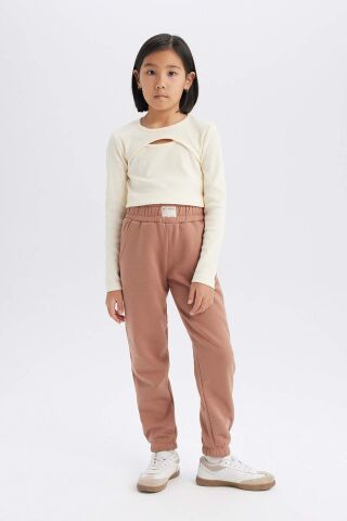 Kız Çocuk Standart Fit Beli Paçası Lastikli Basic Düz Jogger Eşofman Altı