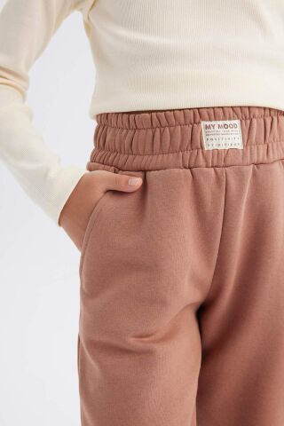 Kız Çocuk Standart Fit Beli Paçası Lastikli Basic Düz Jogger Eşofman Altı