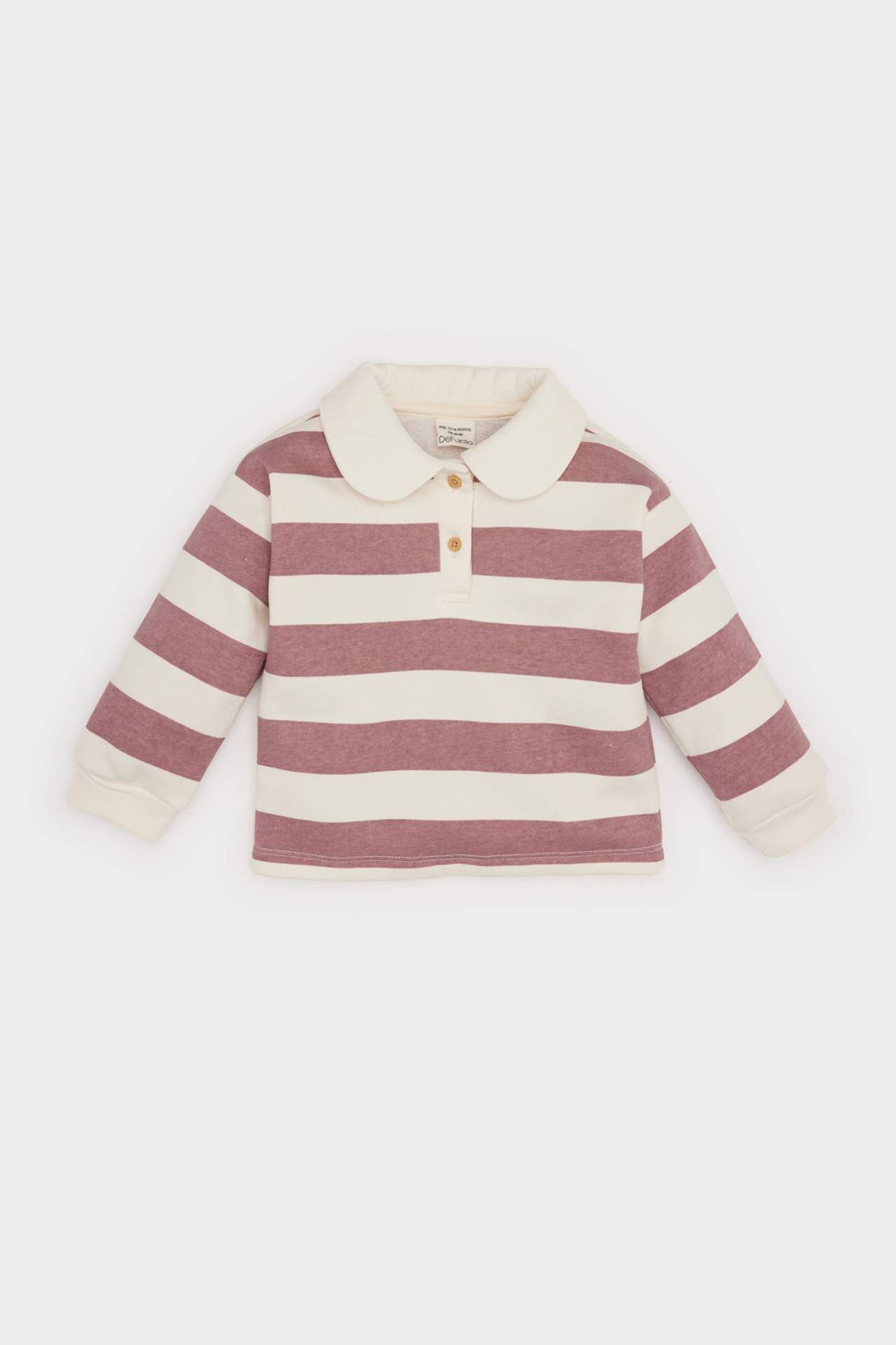 Kız Bebek Bebe Yaka İçi Yumuşak Tüylü Çizgili Sweatshirt
