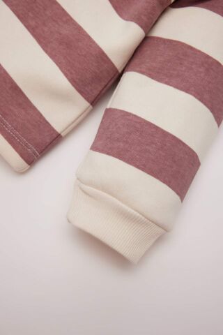 Kız Bebek Bebe Yaka İçi Yumuşak Tüylü Çizgili Sweatshirt