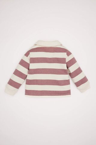 Kız Bebek Bebe Yaka İçi Yumuşak Tüylü Çizgili Sweatshirt