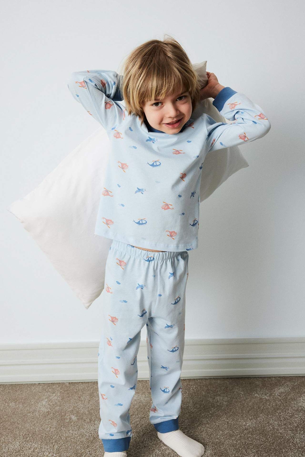 Erkek Bebek Pijama Takımı Penye Desenli Uzun Kollu Üst Beli Lastikli Uzun Alt