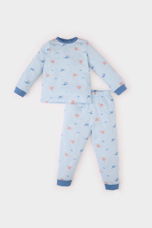 Erkek Bebek Pijama Takımı Penye Desenli Uzun Kollu Beli Lastikli  %100 Pamuk