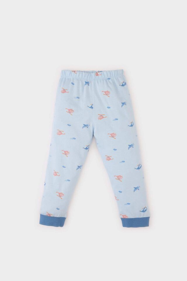 Erkek Bebek Pijama Takımı Penye Desenli Uzun Kollu Üst Beli Lastikli Uzun Alt