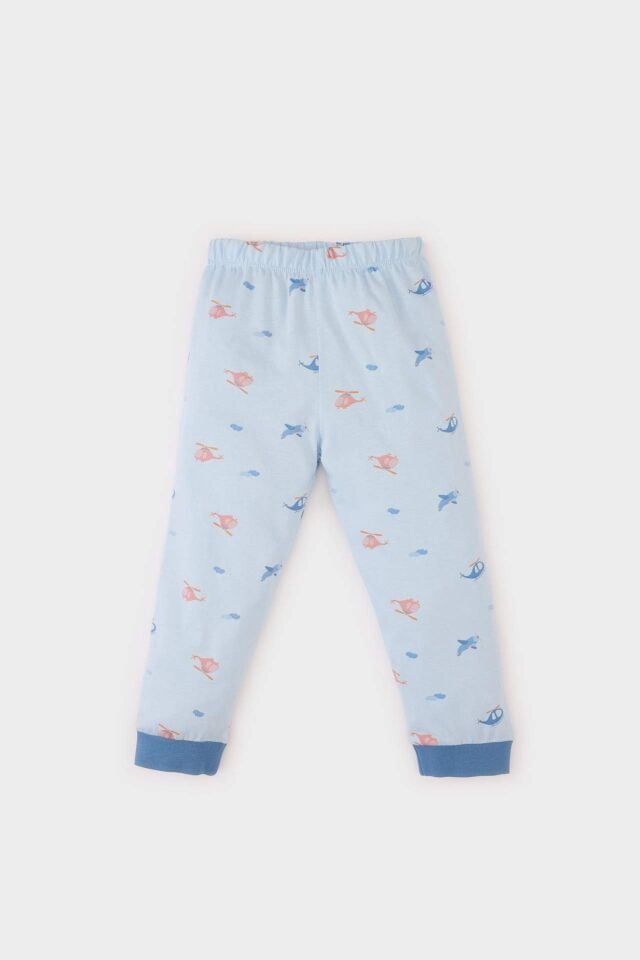 Erkek Bebek Pijama Takımı Penye Desenli Uzun Kollu Beli Lastikli  %100 Pamuk