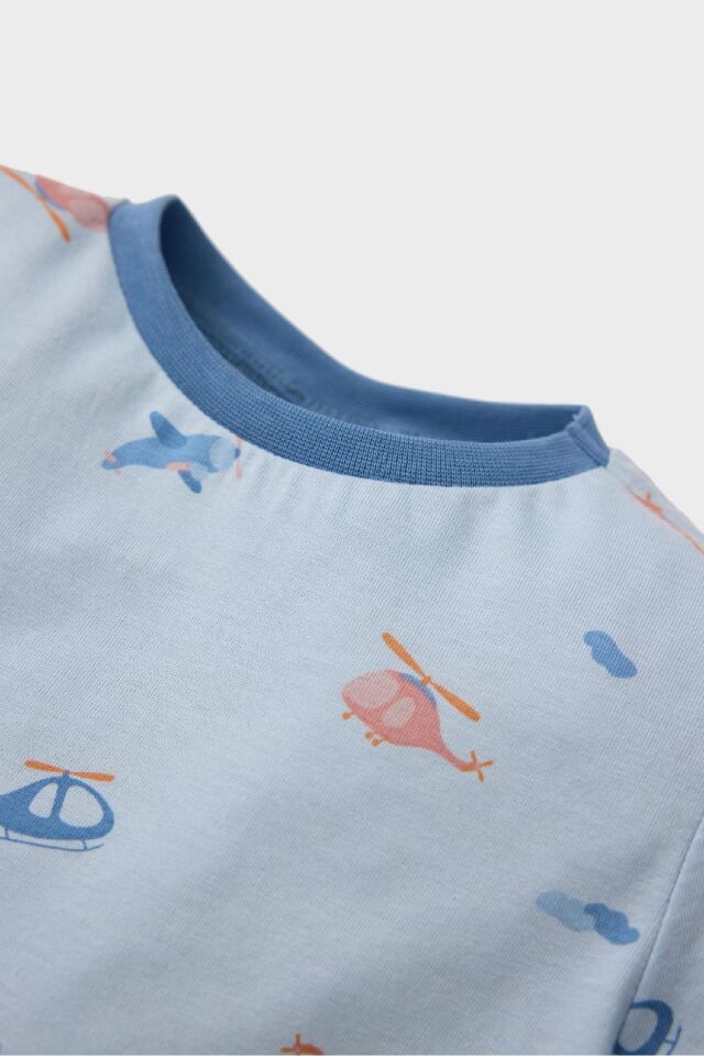 Erkek Bebek Pijama Takımı Penye Desenli Uzun Kollu Üst Beli Lastikli Uzun Alt