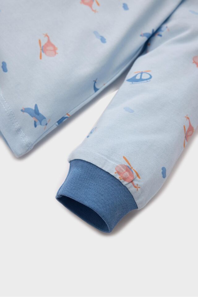 Erkek Bebek Pijama Takımı Penye Desenli Uzun Kollu Üst Beli Lastikli Uzun Alt