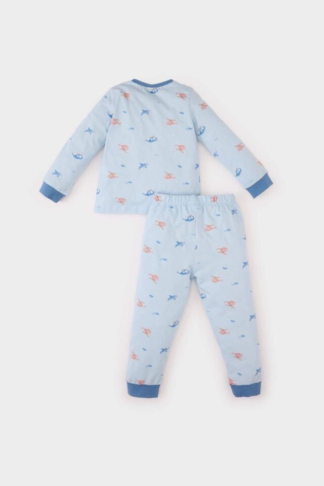 Erkek Bebek Pijama Takımı Penye Desenli Uzun Kollu Beli Lastikli  %100 Pamuk
