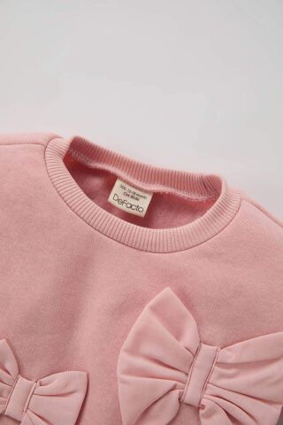 Kız Bebek Bisiklet Yaka Fiyonklu Sweatshirt