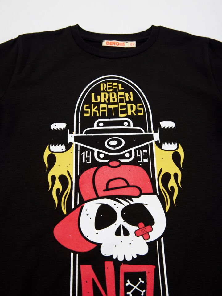 Siyah Kaykay Erkek Çocuk T-shirt Pantolon Takım