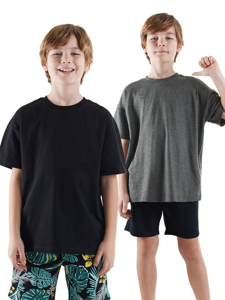 Erkek Çocuk Basic Oversize 2'li T-shirt Takım 5 Y - Siyah