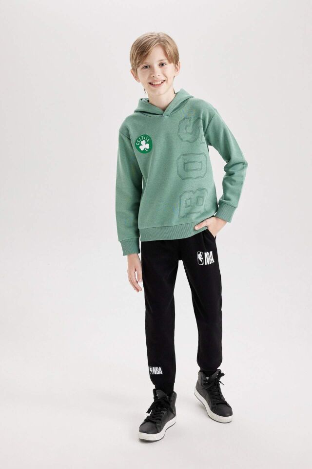 Erkek Çocuk Yeşil NBA Boston Celtics Kapüşonlu Sırt Baskılı Kalın Sweatshirt