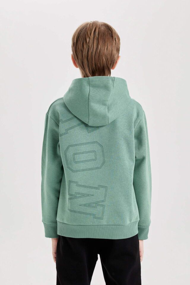 Erkek Çocuk Yeşil NBA Boston Celtics Kapüşonlu Sırt Baskılı Kalın Sweatshirt