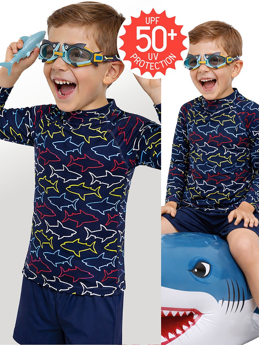 UV Korumalı Köpekbalığı Erkek Çocuk Mayo T-shirt 1Y - Lacivert