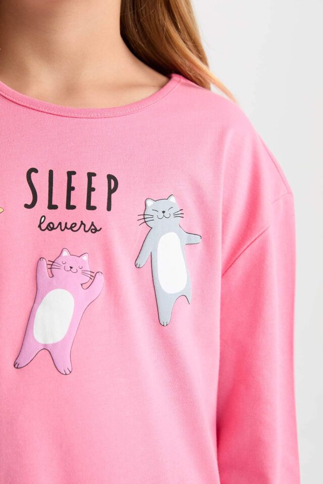 Kız Çocuk Pijama Takımı Baskılı Uzun Kollu Üst Uzun Alt