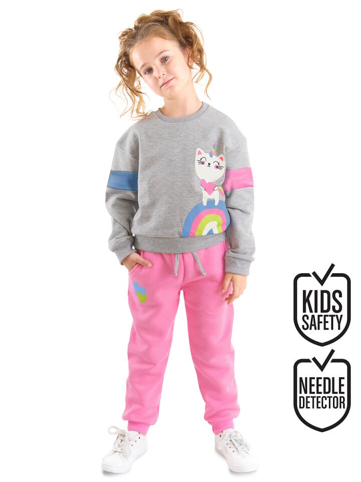 Rainbow Cat Kız Çocuk Alt-Üst Eşofman Takım 6 Y - Gri, Pembe