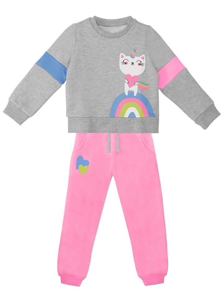 Rainbow Cat Kız Çocuk Alt-Üst Eşofman Takım 6 Y - Gri, Pembe