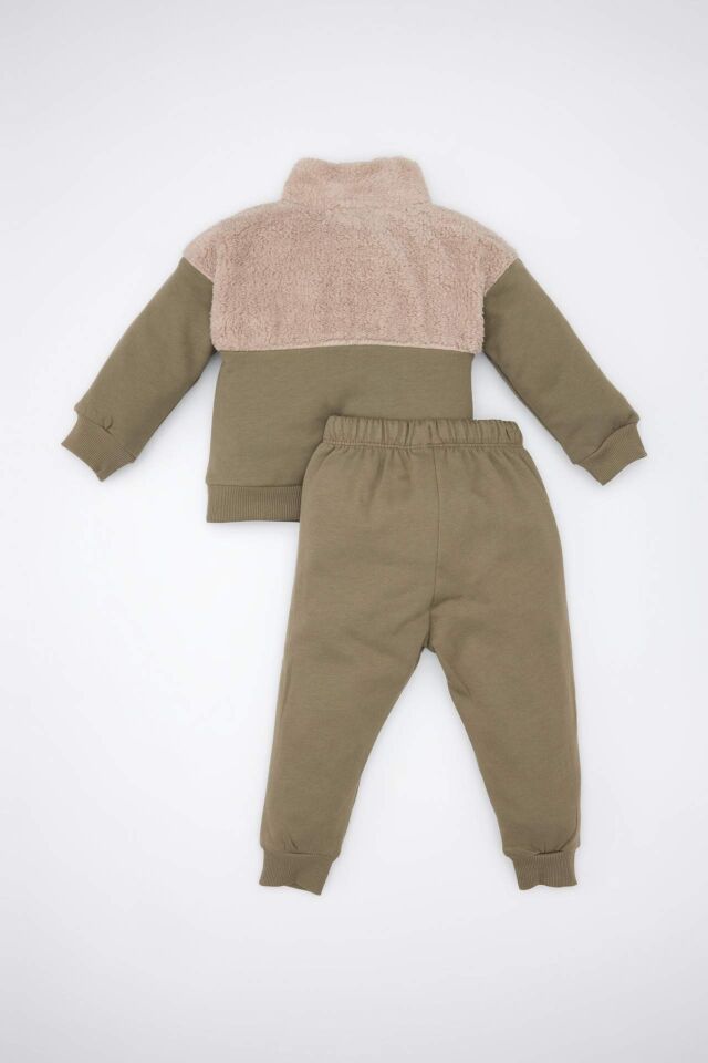 Erkek Bebek 2'li Takım Fermuarlı Dik Yaka Kanguru Cepli Sweatshirt Beli Lastikli Jogger Eşofman Altı