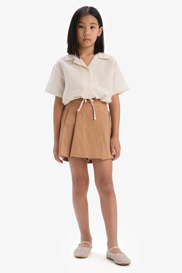 Kız Çocuk Cropped Fit Müslin Kısa Kollu Gömlek