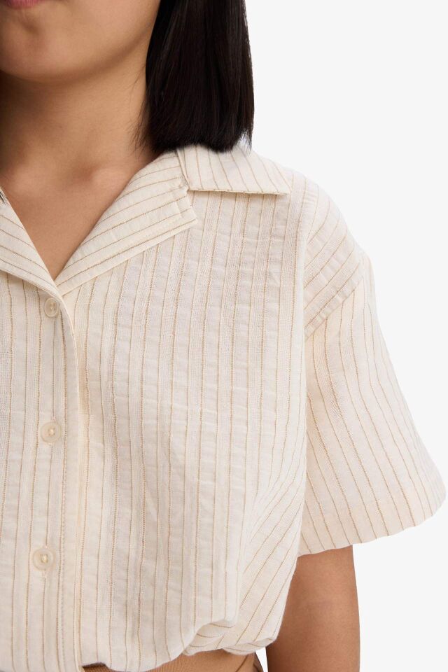 Kız Çocuk Cropped Fit Müslin Kısa Kollu Gömlek