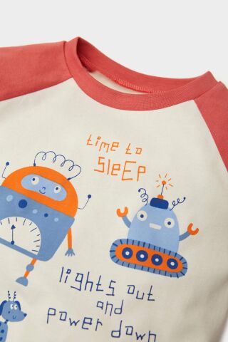 Erkek Bebek Pijama Takımı Araç Baskılı Uzun Kollu Penye Üst Beli Lastikli Uzun Alt